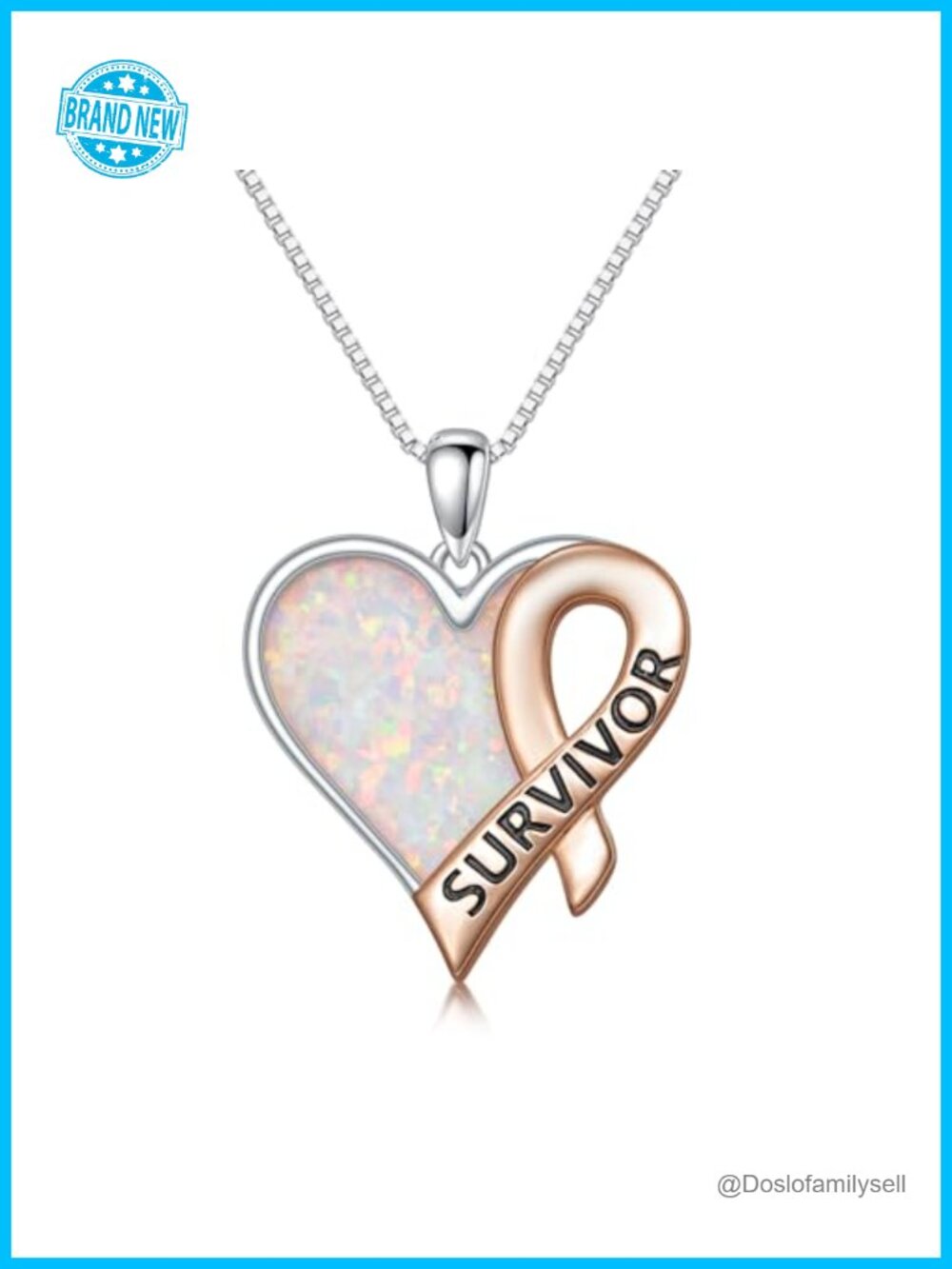 925 Sterling Silver Breast Cancer Survivor Heart Opal Necklace 18in
